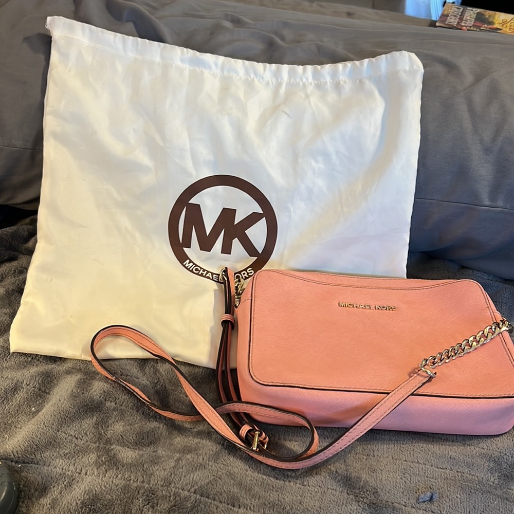 Michael Kors Jet Set Medium Logo Crossbody Bag Pink 9.25x6.25